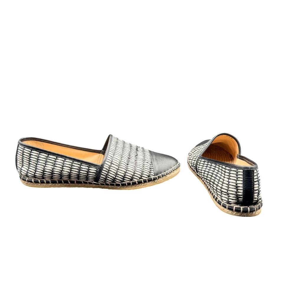 Loeffler Randall Woven Espadrille Flats Black White Size 8.5